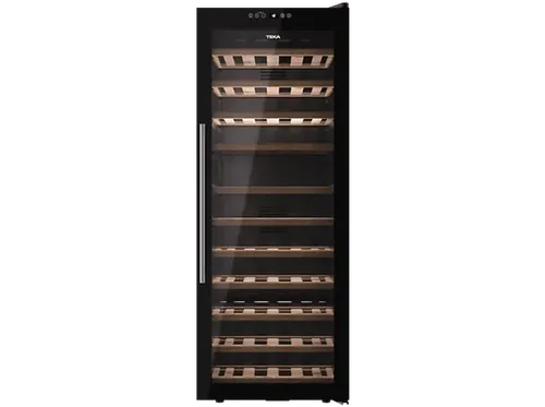 Vinoteca - Teka RVF 10051 GBK, Cíclico, 51 Botellas, Puerta Reversible, Doble Cristal Tintado, Negro