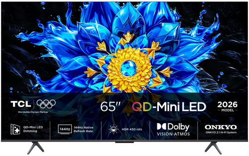 TV QD-Mini LED 65" - TCL 65P8L, UHD 4K, AiPQ Processor, Smart TV, DVB-T2, Dolby Vision·Atmos, 144Hz, Google Negro