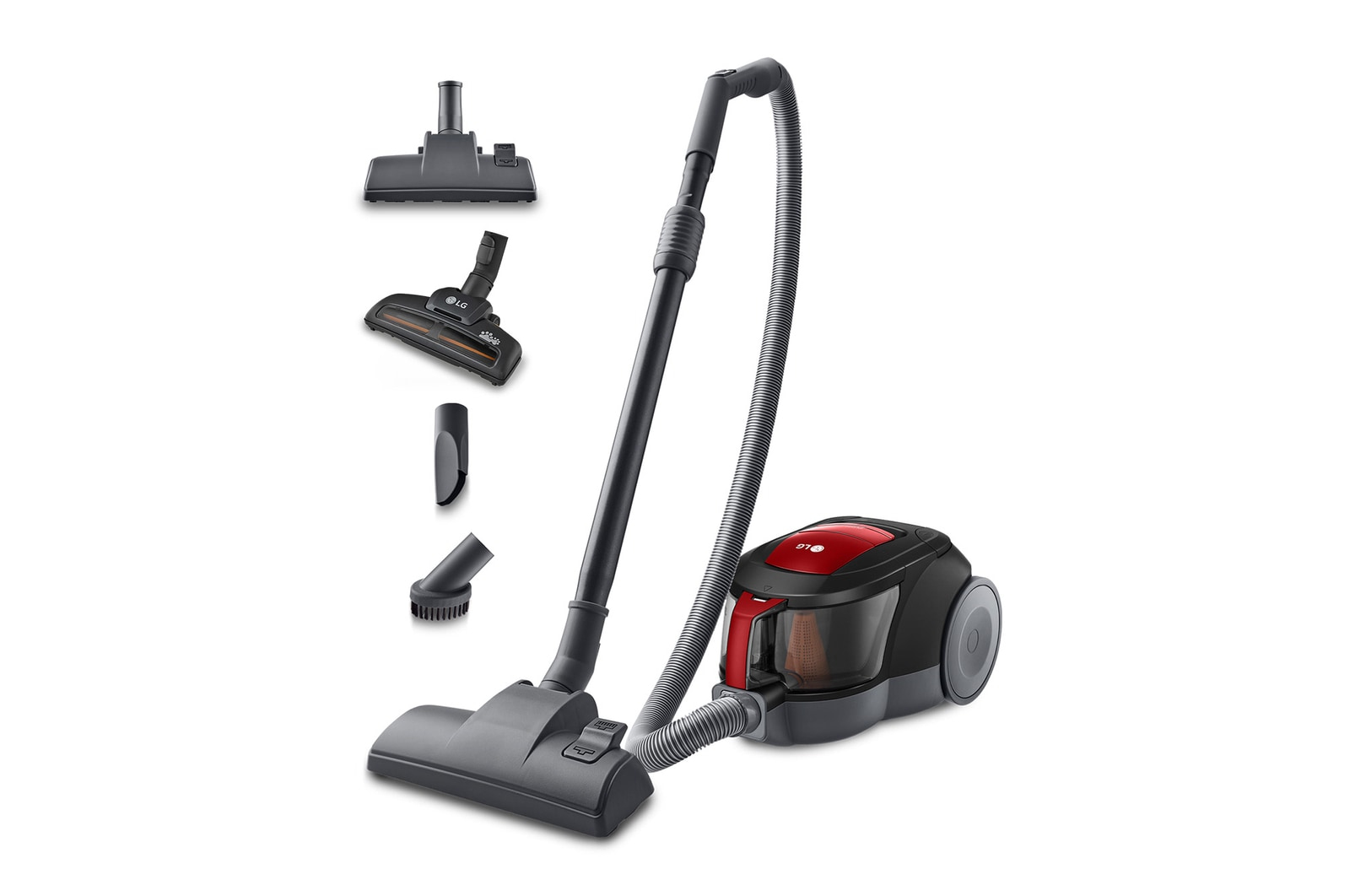 Aspirador sin bolsa - LG VC5506NHTCR, 650 W, con tecnología elipse ciclónica, 1.1 L, Rojo