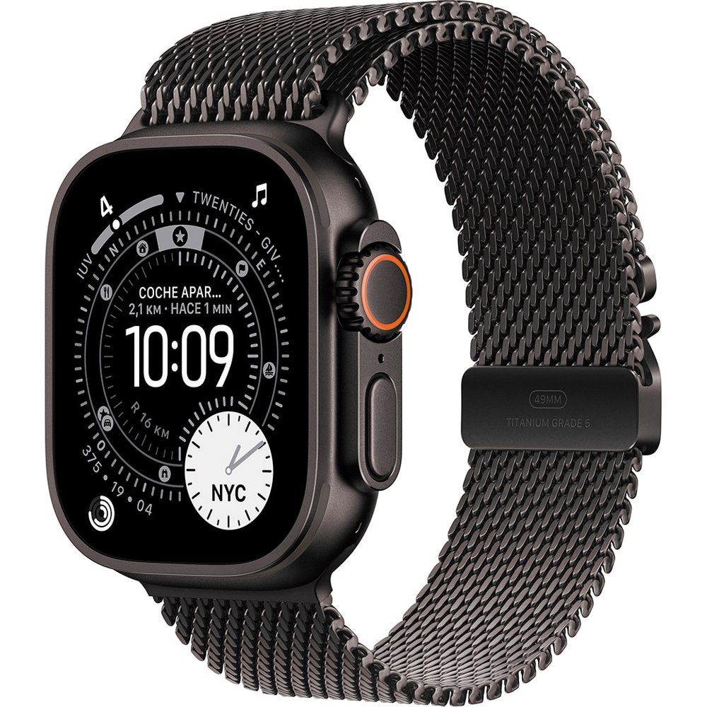 Apple - Apple Watch Ultra 3 GPS + Cellular 49mm Titanio negro con Correa Milanese Loop Negro (S).