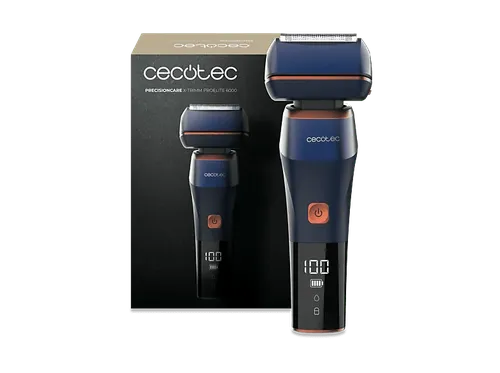 Afeitadora - Cecotec PrecisionCare X-Trimm ProElite 6000, 6 cuchillas, Luz LED, IPX6, 100 min, Carga rápida 5 Pantalla, Cabezal flotante, Azul