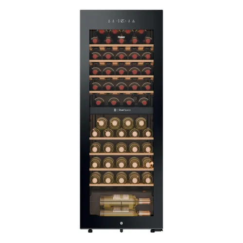 Vinoteca - Haier HWS56GDG, 56 botellas, 2 zonas temperatura, Doble Zona, Negro