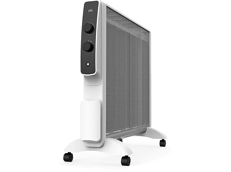 Radiador eléctrico - ok. ORO 20221 ES, 2000 W, 2 potencias, Termostato, Ruedas incluidas, Recogecables, Blanco