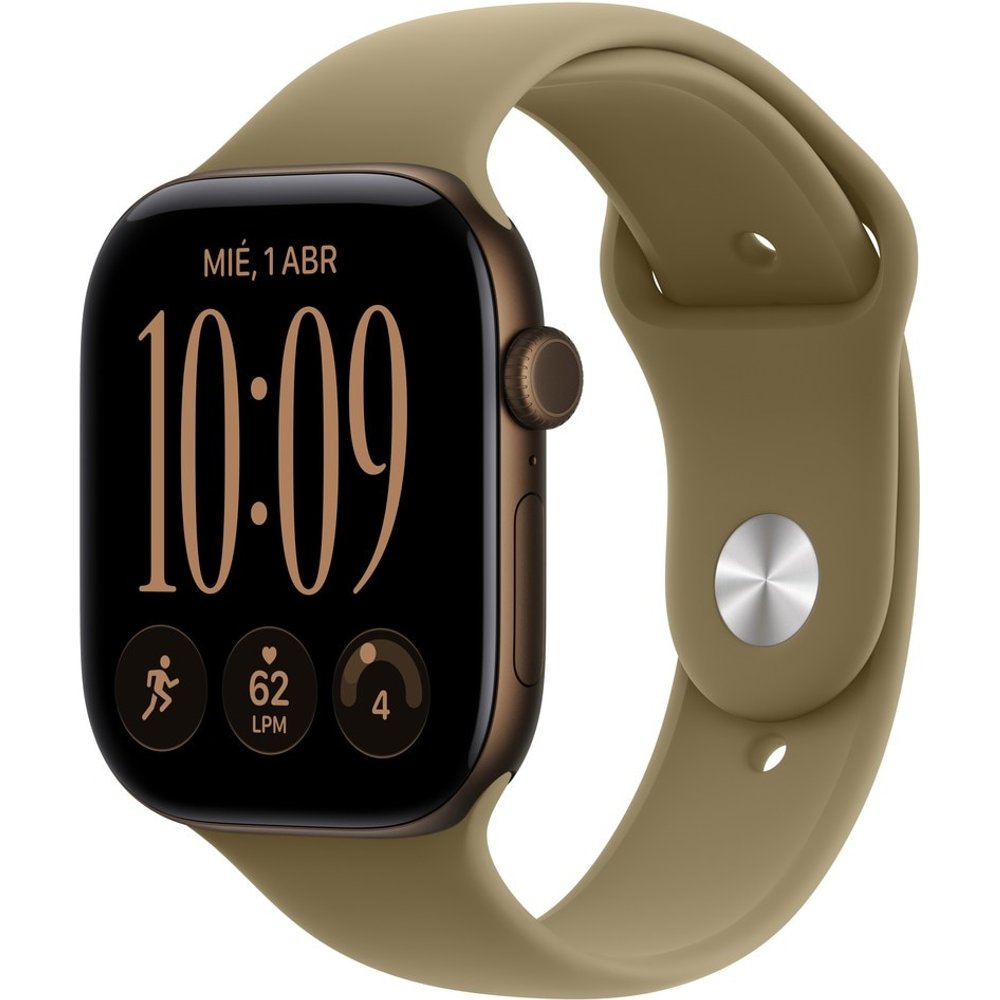 Apple - Apple Watch Series 12 GPS + Cellular 46mm Aluminio Bronce oscuro con Correa Deportiva Oliva (S-M).