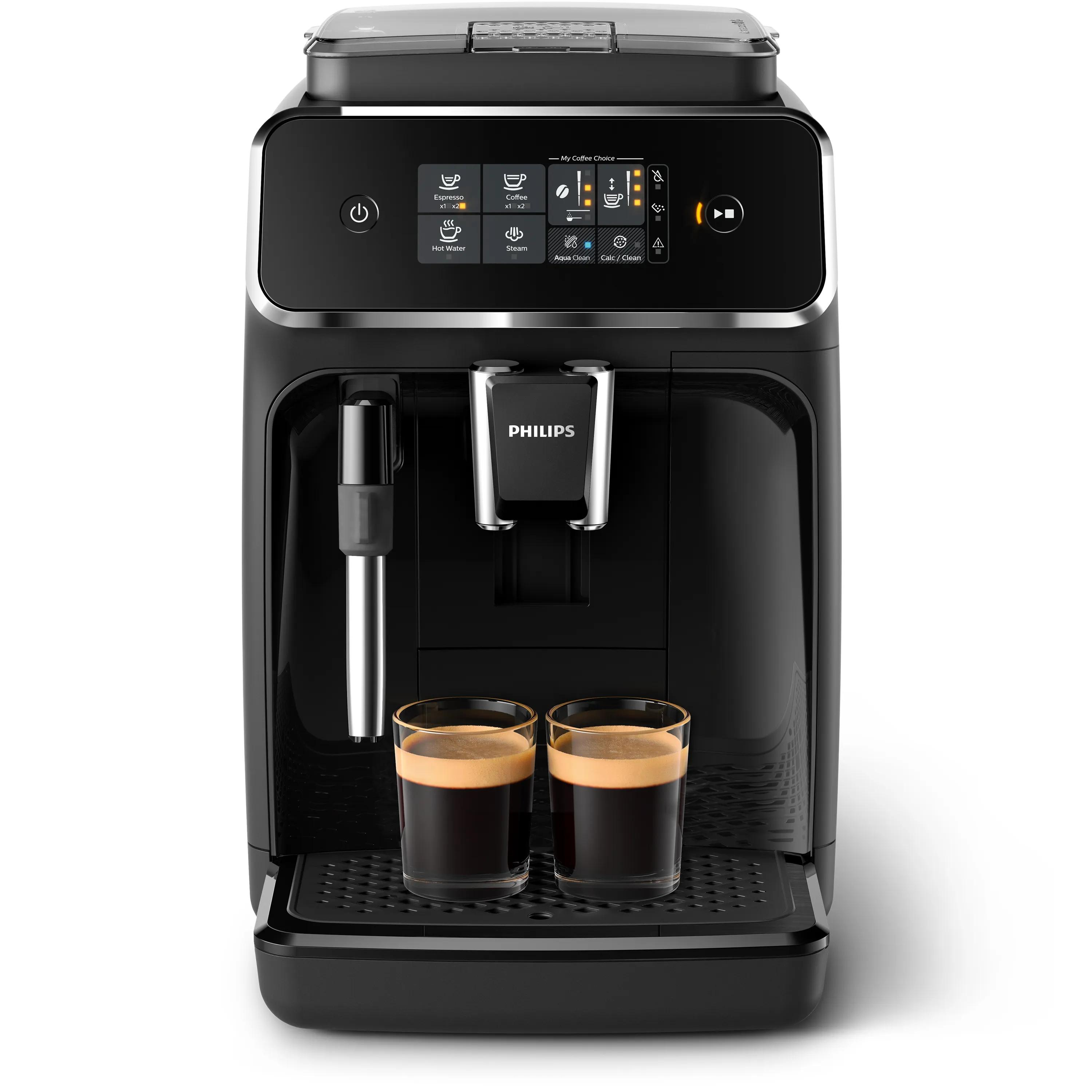 Cafetera superautomática - Philips EP2225/10, Serie 2200, 1500 W, 15 bares, molinillo cerámico, espumador leche, AquaClean, 1,8 L, Negro Mate