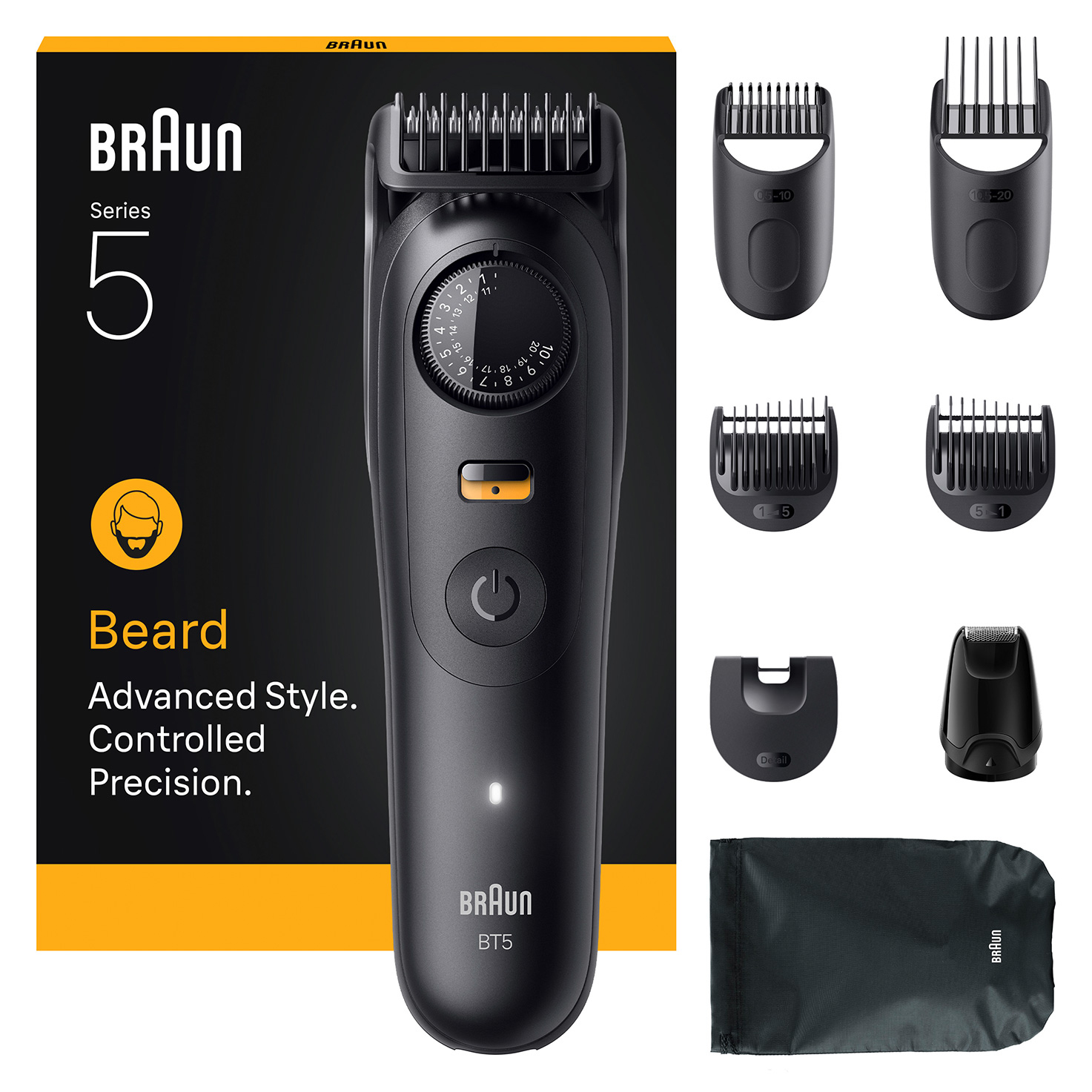 Barbero - Braun Series 5 BT5560, 8 accesorios para barba, 40 ajustes de longitud, Bloqueo precisión, Wet&Dry, Negro