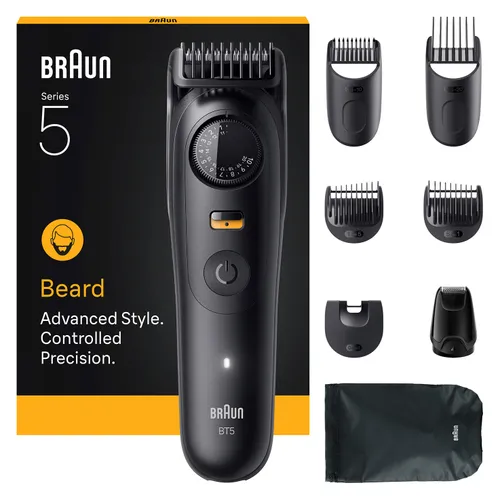Barbero - Braun Series 5 BT5560, 8 accesorios para barba, 40 ajustes de longitud, Bloqueo precisión, Wet&Dry, Negro