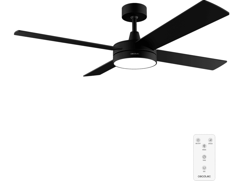 Ventilador de techo - Cecotec EnergySilence Aero 5200 Black Line Expert, 65 W, 52”, Luz LED, Mando, 3 velocidades y función Verano/Invierno, Negro
