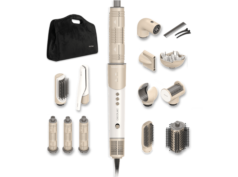 Moldeador - Cecotec AirGlisse 16in1 Champagne, 1400 W, Motor Brushless de 110.000 rpm y función plasma antiencrespamiento, Champagne
