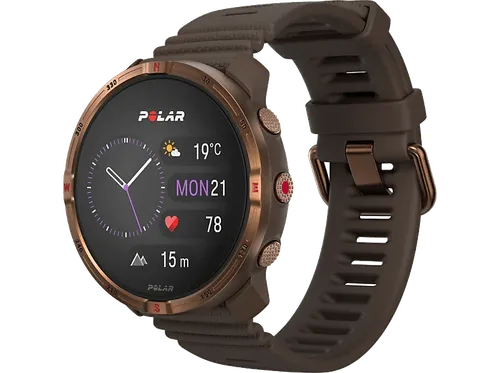 Reloj deportivo - Polar Grit X2, Brown, 22 mm, 1.28", 90h Autonomía en modo ECO, Silicona, GPS Dual
