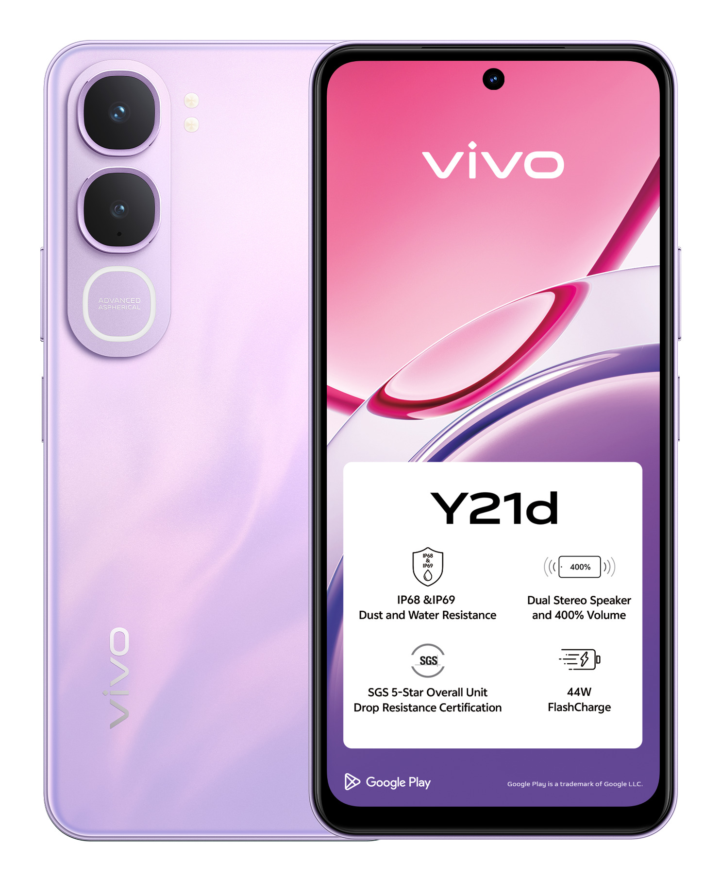 vivo Y21d, Lavanda Purple, 128GB, 4GB RAM, 6.68" LCD, Unisoc UMS9230, 6500 mAh