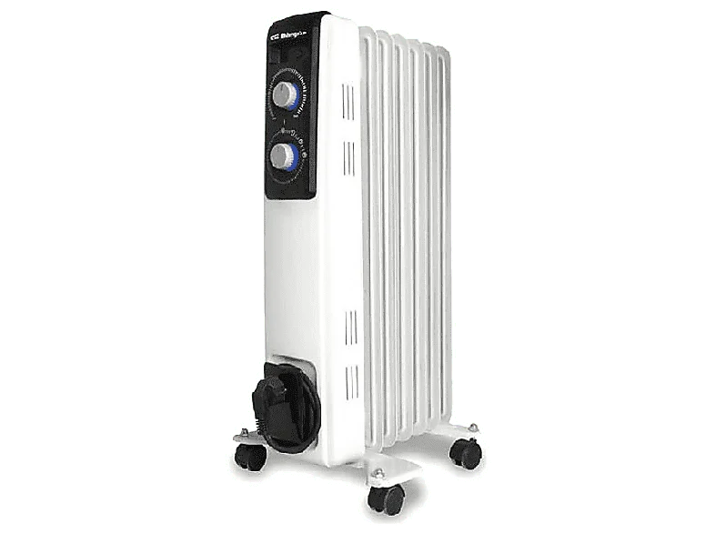 Radiador de aceite - Orbegozo RF 1500, Termostato, Luces LED, 1500 W, Blanco