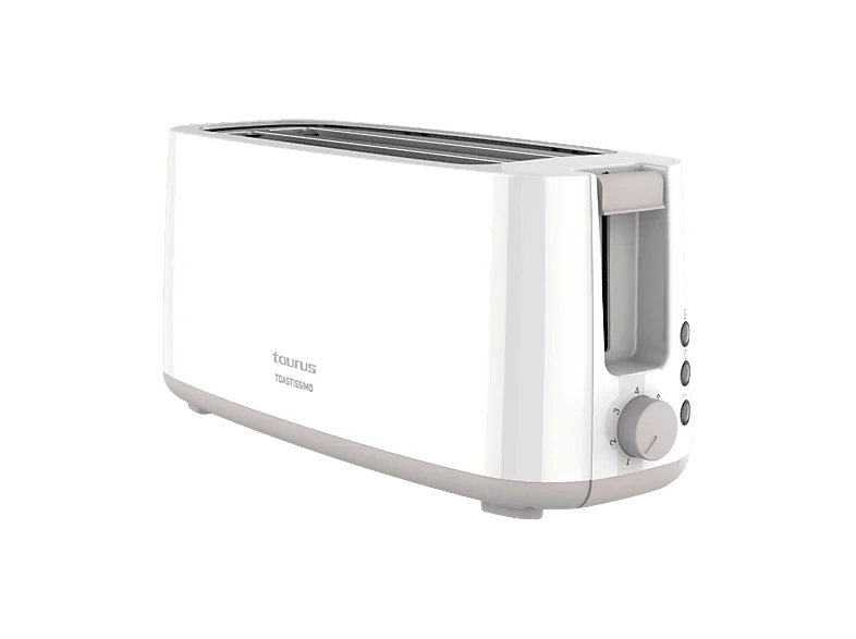 Tostadora - Taurus Toastissimo, 1400 W, 2 ranuras extra largas de 280x32 mm, Descongelar, Recalentar y Cancelar, Sistema autocentrado, Blanco