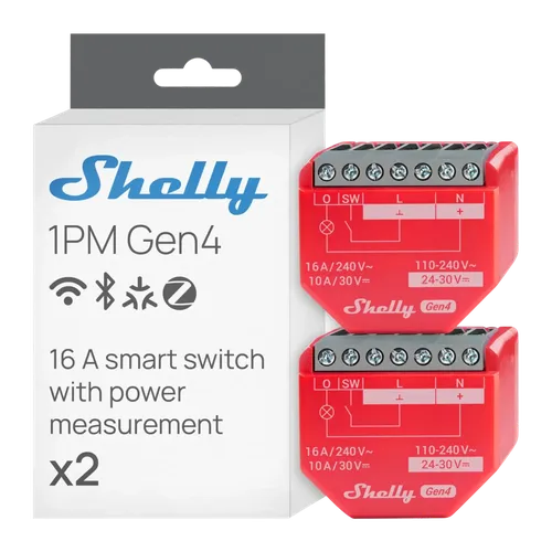 Relé inteligente Shelly 1PM Gen4 Pack de 2 Medición de Consumo