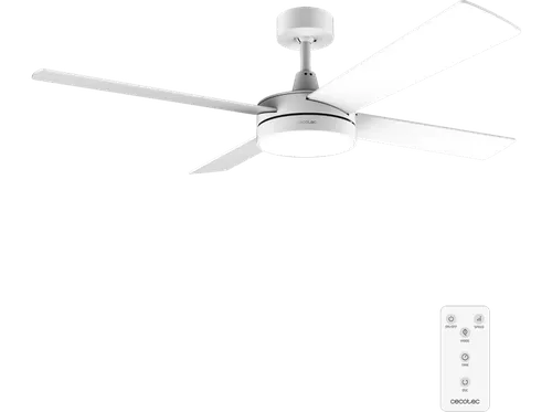 Ventilador de techo - Cecotec EnergySilence Aero 5200 White Line Expert, 65 W, 52”, LED, 3 velocidades, Mando y función Verano/Invierno, Blanco