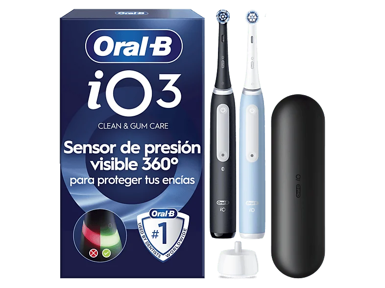 Cepillo eléctrico - Oral-B iO 3 de Dientes, modos, Sensor Presión, Estuche viaje, Diseñado por Braun, Azul y Negro