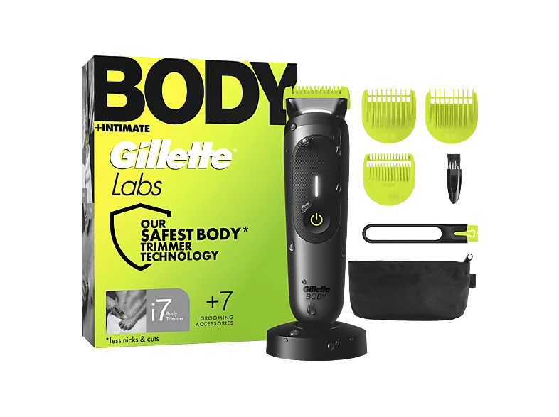 Afeitadora corporal - Gillette Labs i7 Body + Intimate, Recortadora para hombres, Tecnología Skinfirst, Con luz LED, Wet&Dry, 3 peines