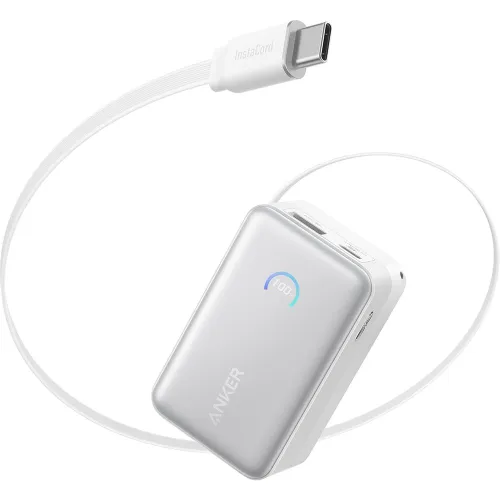 Anker Nano Power Bank 10K 45W 10000mAh Blanco Cable USB-C Retráctil Carga Rápida