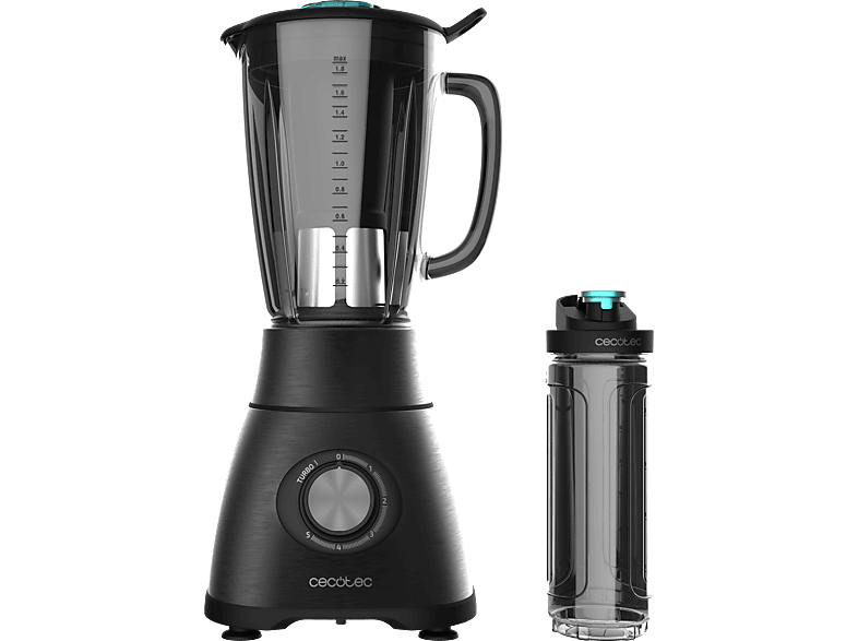 Batidora de vaso - Cecotec Power Black Titanium 2500MAX Go, 1800 W, 1.8l Capacidad, 5 Veloc, Botella 600ml, Negro