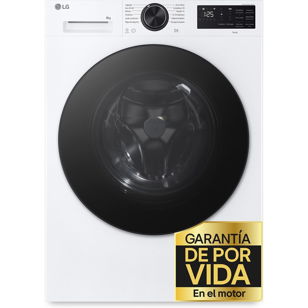 LG - Lavadora Inteligente LG, AI Direct Drive, TurboWash 360º, 8kg - 1200rpm, Serie 500 - F2X50S8TLB.