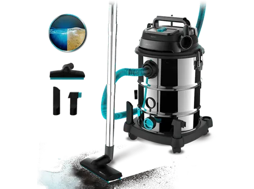 Aspirador sin bolsa - Cecotec Conga Rockstar Wet & Dry Steel Pro Max, 1600 W, Depósito metálico de 30 L, Función soplado y drenaje, Multicolor