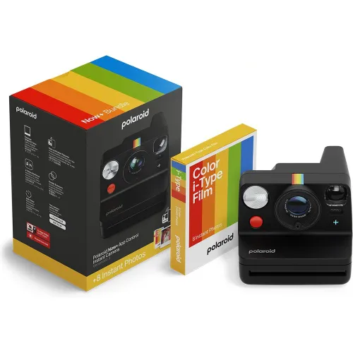 Cámara instantánea - Polaroid Now+ Generación 3 + Color Film i-Type, Bluetooth, Batería recargable, Flash preciso, Negro