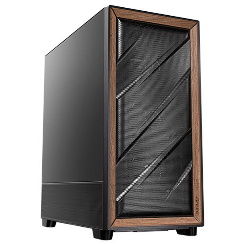 CAJA ANTEC FLUX SE ATX WOOD NEGRO 2XUSB SN FUENTE