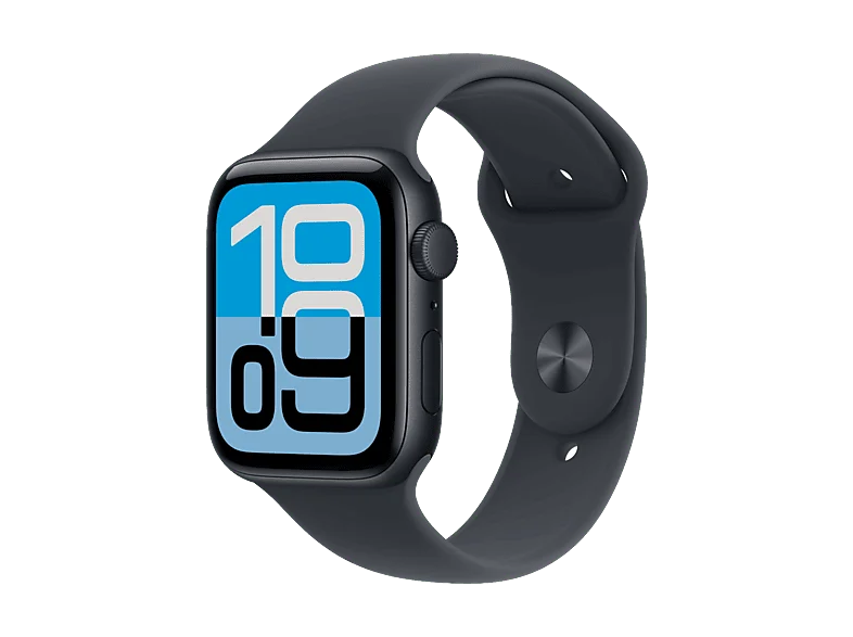 Apple Watch SE 3 (2025), GPS, 44 mm, Caja de aluminio Medianoche, Correa deportiva M/L, Calidad del sueño, Medición temperatura