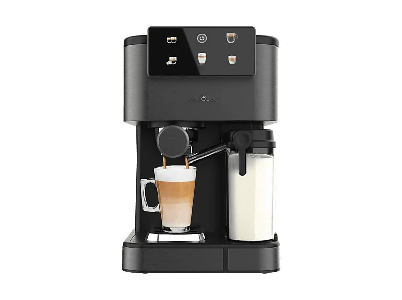 Cafetera express - Cecotec Power Espresso ColdBrew Latte Dark Tamp, ColdBrew, Pantalla táctil, 20 bares, 1350 W, Leche 500 ml, Negro