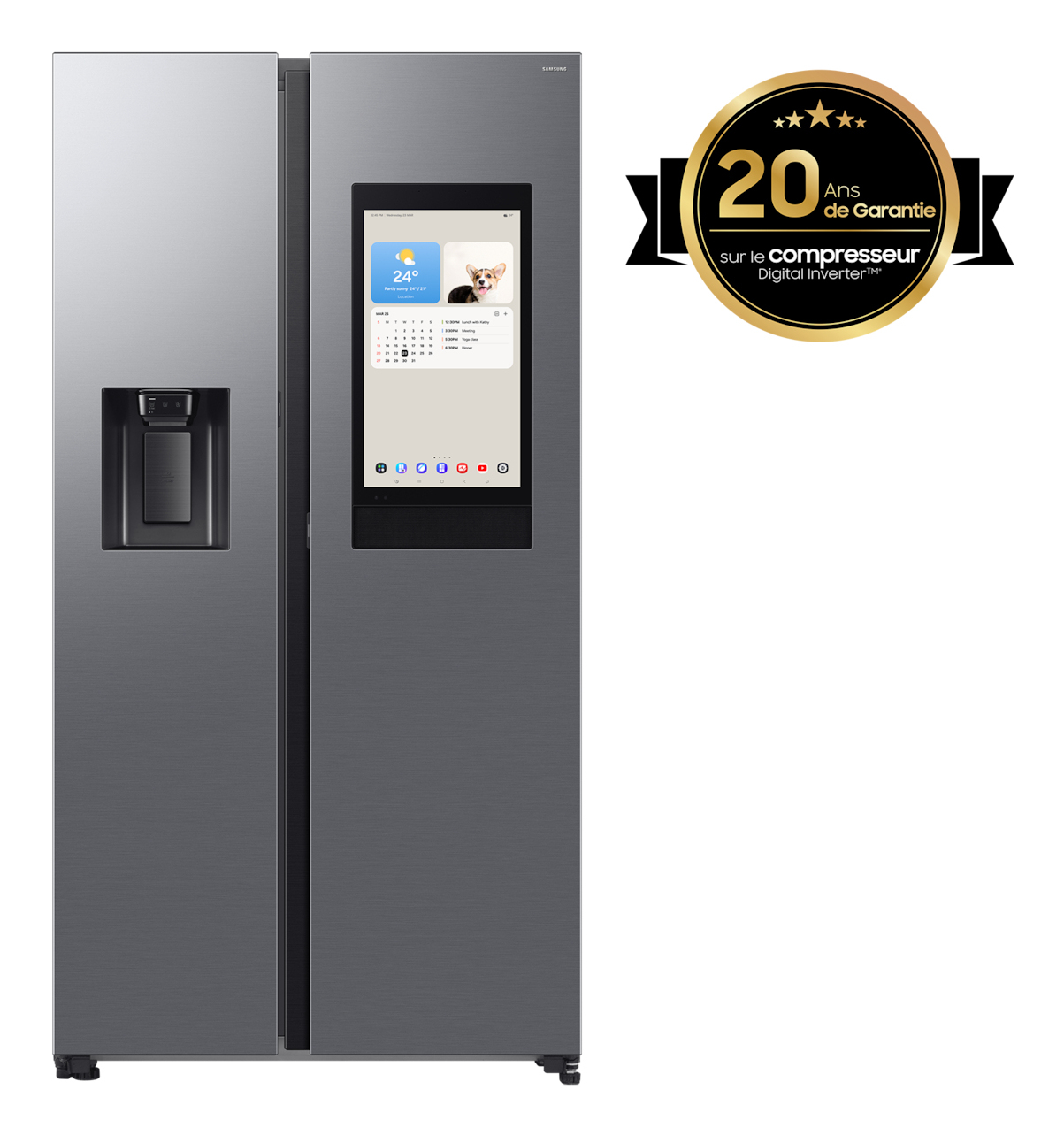 Frigorífico americano - Samsung Family Hub Bespoke AI RS90F66BETEF, Twin Cooling, 178.4 cm, 614 l, Dispensador agua y hielo, Balda botellero, Inox