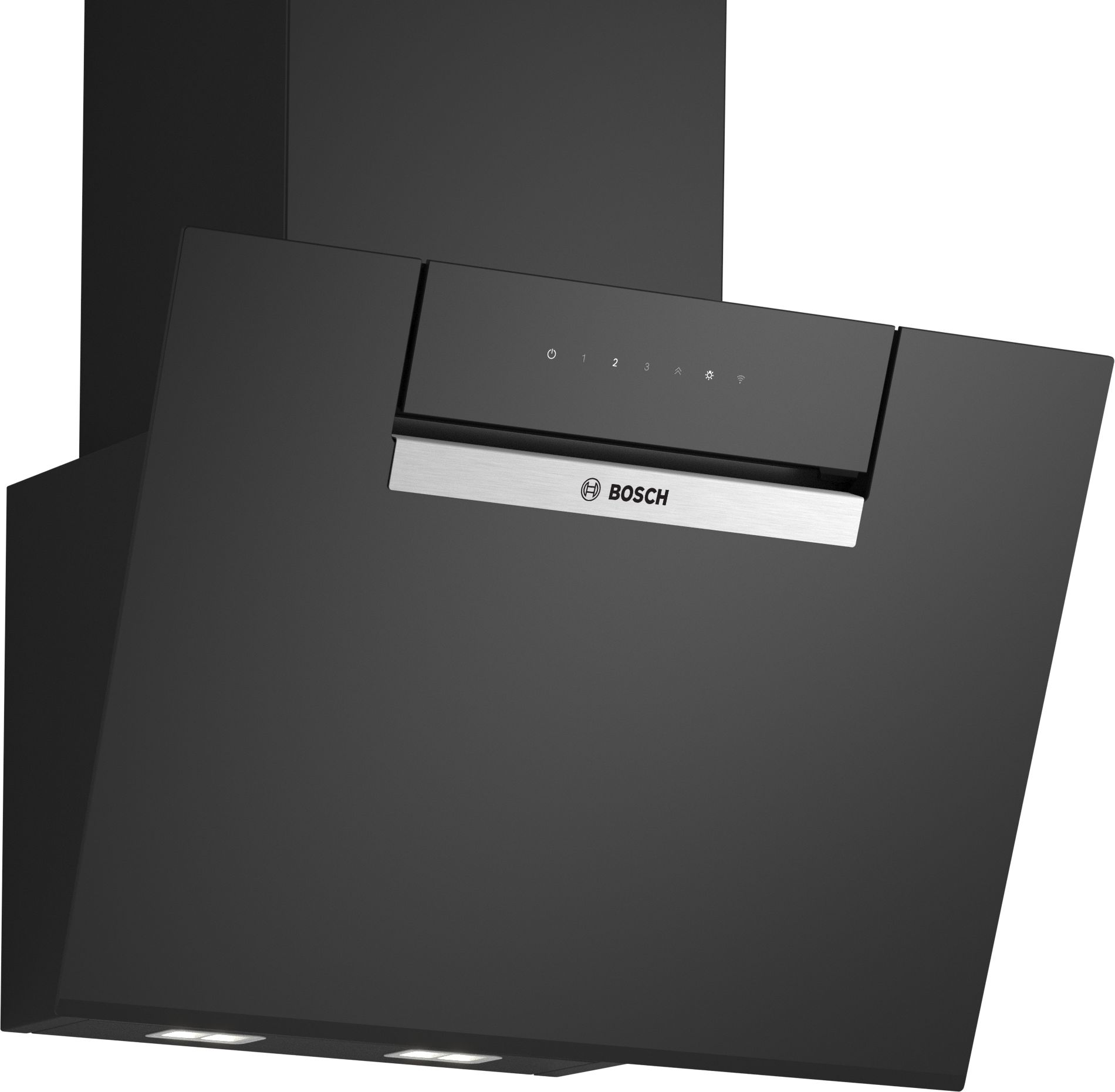 Campana decorativa - Bosch DWK67FN60, Serie 4, 4 velocidades, 768 m³/h, Home Connect, Motor Eco Silence, 59 cm, Cristal negro