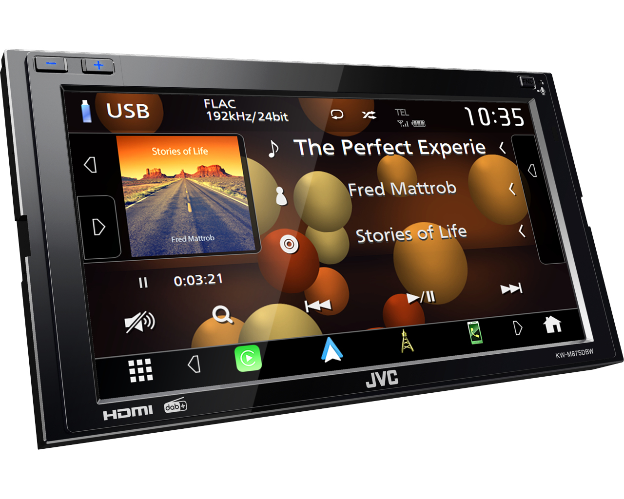 Autorradio JVC Negro CarPlay Android Auto Inalámbrico 6.8 pulgadas KW-M875DBW