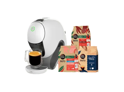 Cafetera de cápsulas - Krups Nescafé® Dolce Gusto® Neo, 3 packs compostables, SmartBrew, Reconocimiento automatico bebidas, Blanco