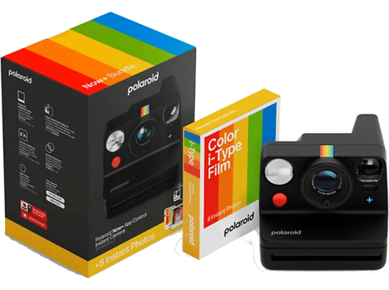 Cámara instantánea - Polaroid Now+ Generación 3 + Color Film i-Type, Bluetooth, Batería recargable, Flash preciso, Negro