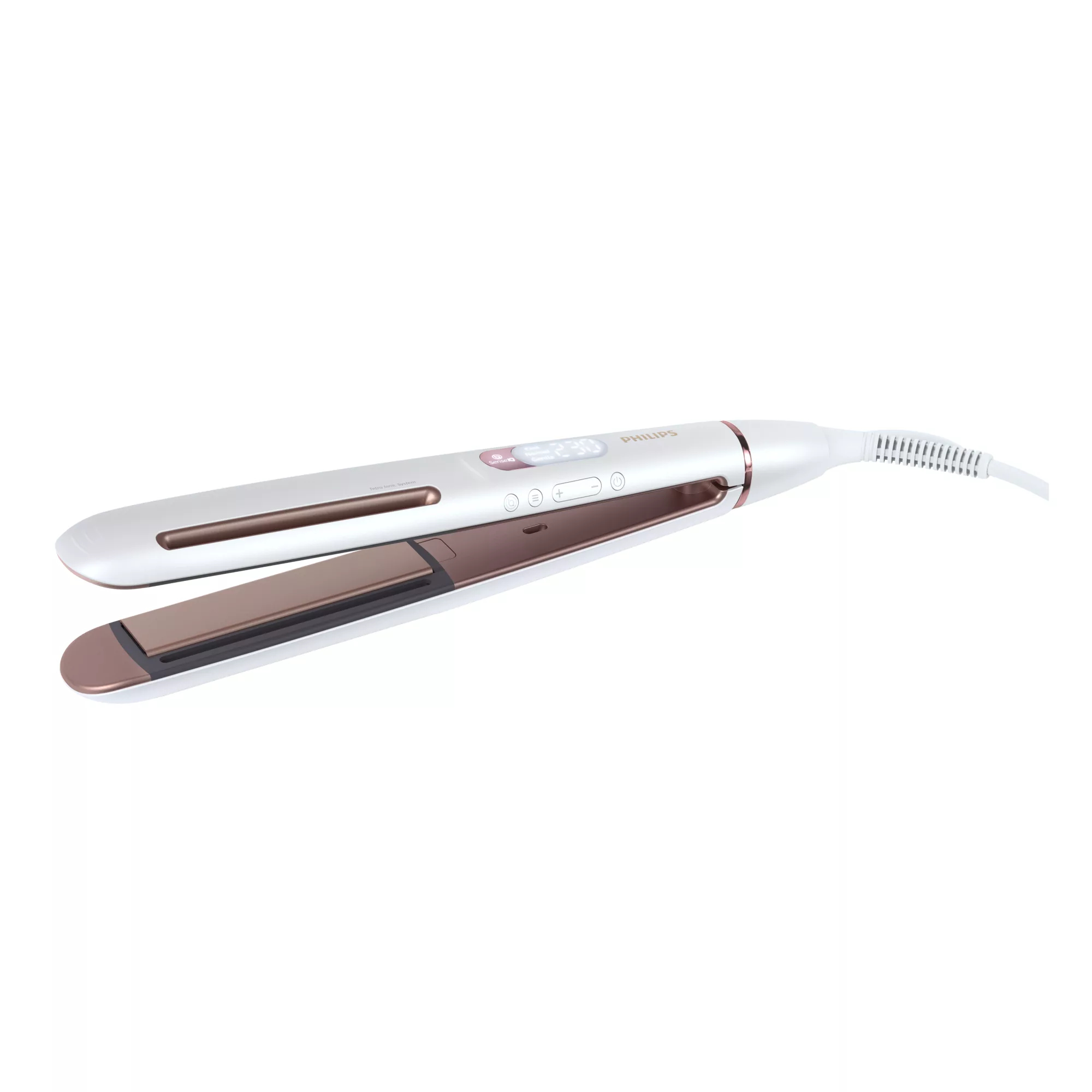Plancha de pelo - Philips BHS830/00, Cerámica, 3 modos, 53 W, 230 °C, Tecnología SenseIQ, Blanco