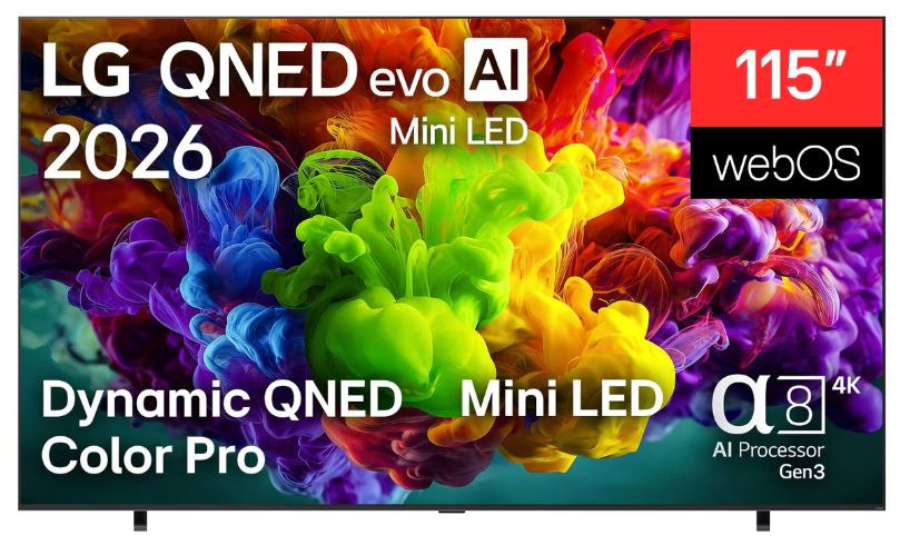 TV QNED Mini LED 115" - LG 115QNED93B6, UHD 4K, Procesador Inteligente α8 AI Processor 4K Gen3, Smart TV, DVB-T2 (H.265), Negro