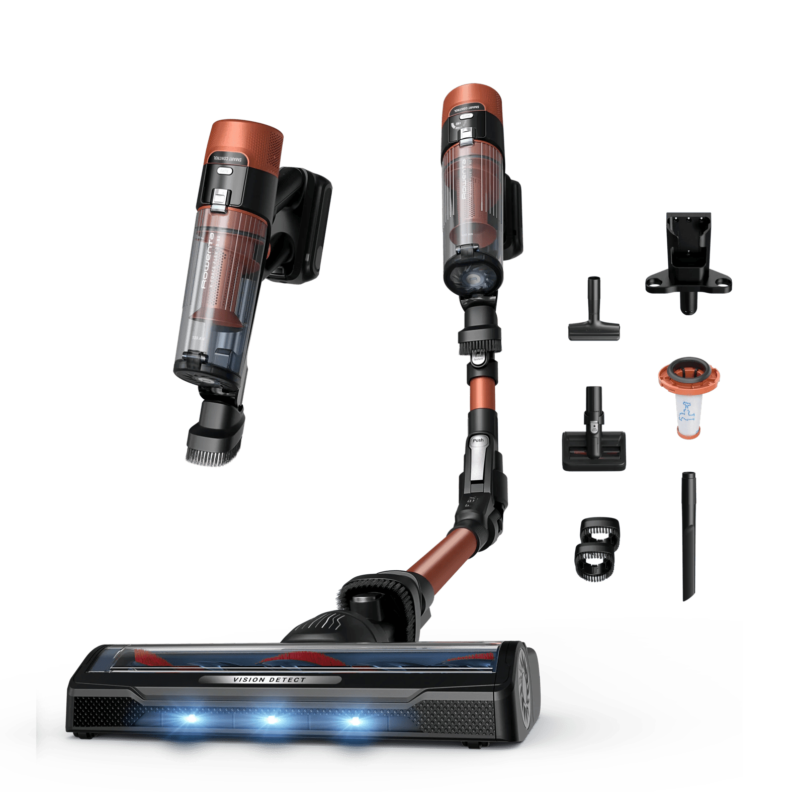 Aspirador escoba - Rowenta X Force Flex 10.80 RH7A73, Potencia succión 120 AW, 300 W, 60 min autonomía, Accesorios, Especial mascotas, Naranja