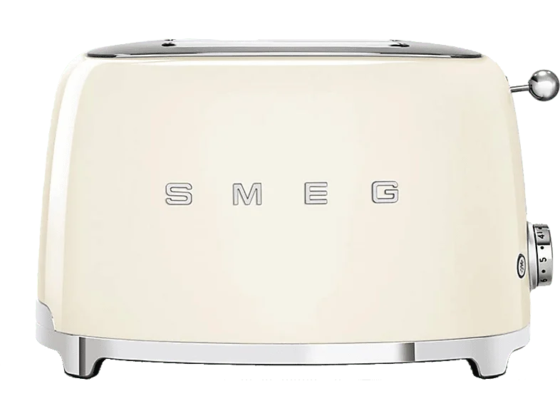 Tostadora - Smeg TSF01CREU, 950 W, 2 rebanadas cortas, ranuras, 50's Style, Acabado brillante, Crema