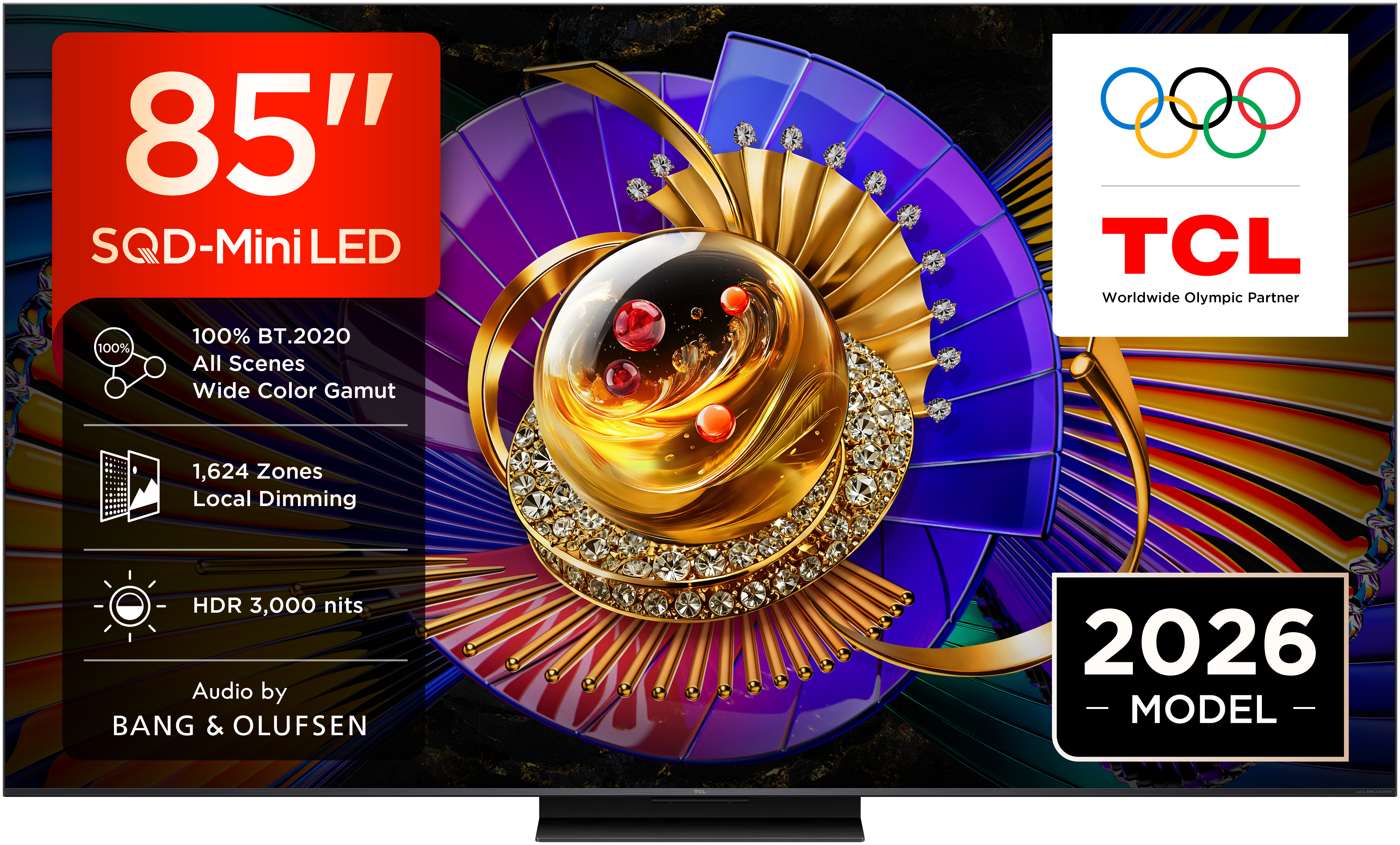 TV SQD-Mini LED 85" - TCL 85C7L, UHD 4K, MT9653, Smart TV, DVB-T2 (H.265), HDR 3000 nits, Dolby Vision y Atmos, Negro