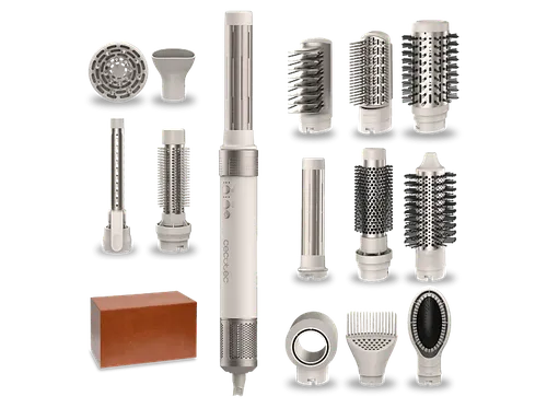 Moldeador - Cecotec Bamba CeramicCare 14in1 AirGlam Champagne, con tecnología Coanda, Cabezales Revestimiento de Cerámica y Keratina, Champagne