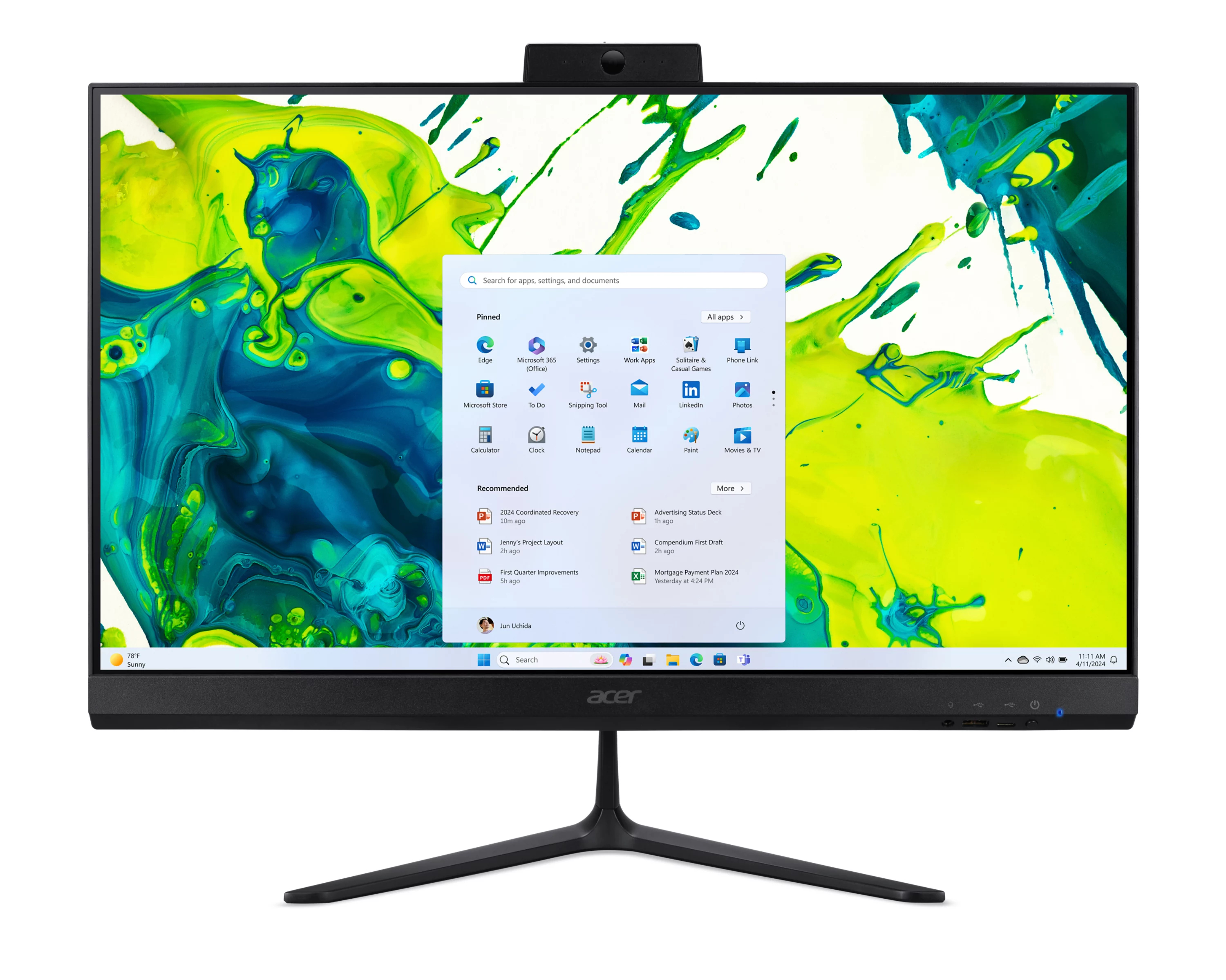 All in one - Acer Aspire C24B-GCZN, 24" Full-HD, AMD Ryzen™ 3 5400U, 8GB RAM, 512GB SSD, Radeon™ Onboard Graphics, Windows 11 Home, Negro