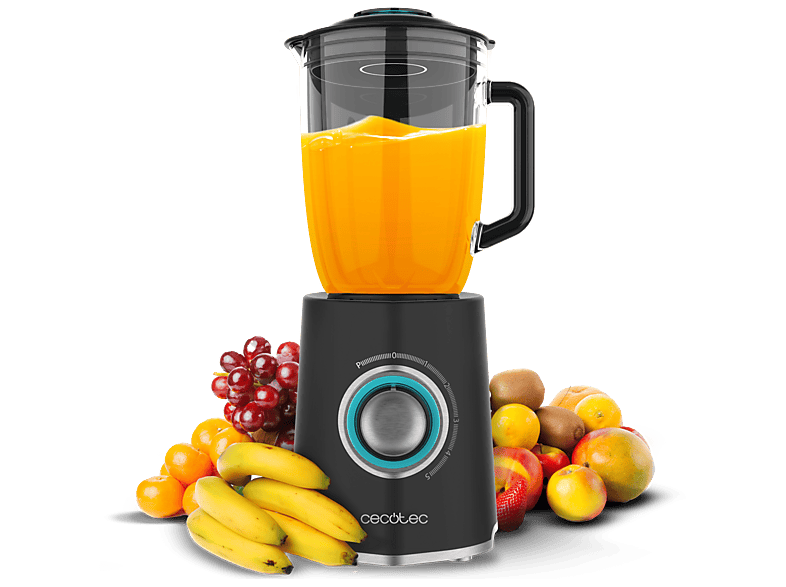 Batidora de vaso - Cecotec Power Black Titanium 2000MAX Mix Go, 2000 W, Con cuchilla con recubrimiento titanio negro y 1,5 L capacidad, Negro
