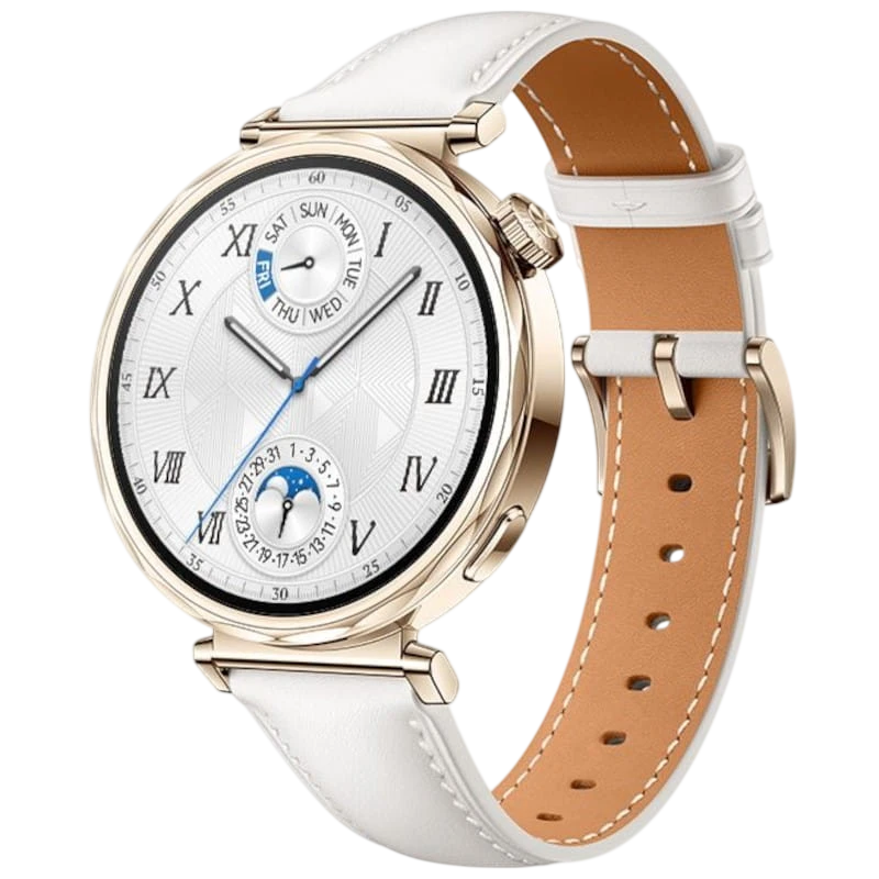 Smartwatch - Huawei Watch GT5 41mm, Llamadas Bluetooth, Respuesta con Teclado, 7 días batería, Compatible iOS/Android, Correa Cuero Blanco