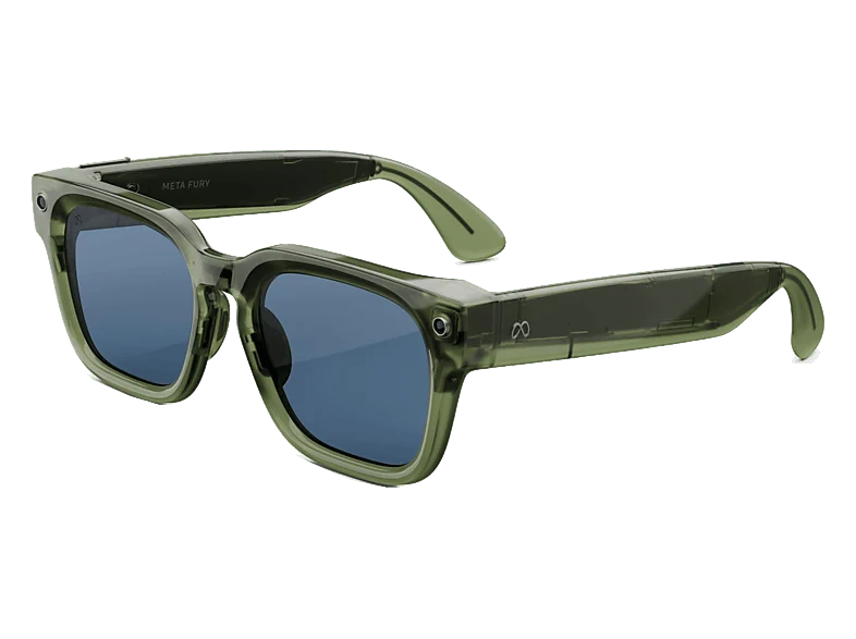Gafas IA - Meta Fury, Lentes Light Blue Atlantic, Cámara 12 MP, Traducción en tiempo real, Resolución 3K HD, +8h Batería, Racing Green