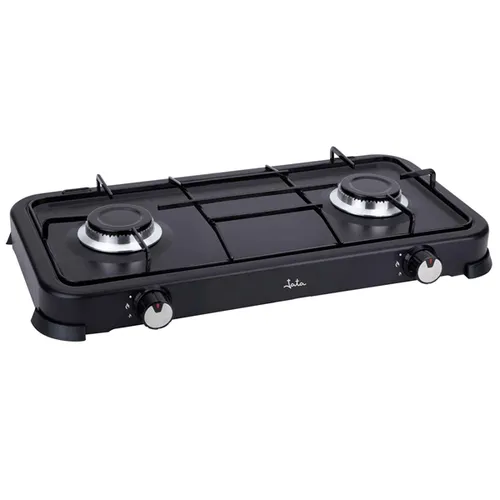 Cocina de gas - Jata JECG2702, 2 zonas, Para gases licuados propano y butano, Portátil, Tapa, 59.5 cm, Negro