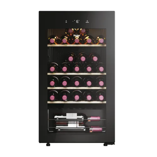 Vinoteca - Haier HWS34GGH1, 47.5 cm, 90 l, 34 botellas, 5-20 Cº, hOn App, Negro