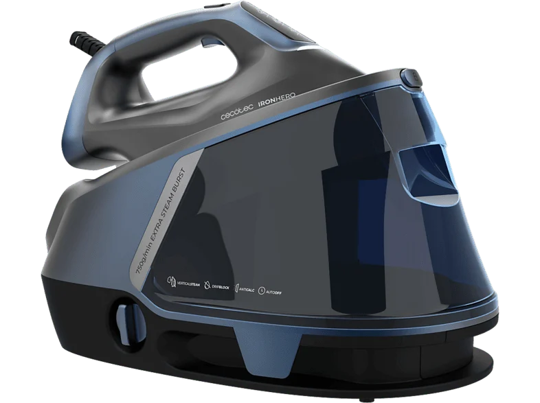 Centro de planchado - Cecotec IronHero H-3000 Station Geyser Max, 3000 W, 155 g/min, Golpe vapor 550 Pantalla táctil , Azul
