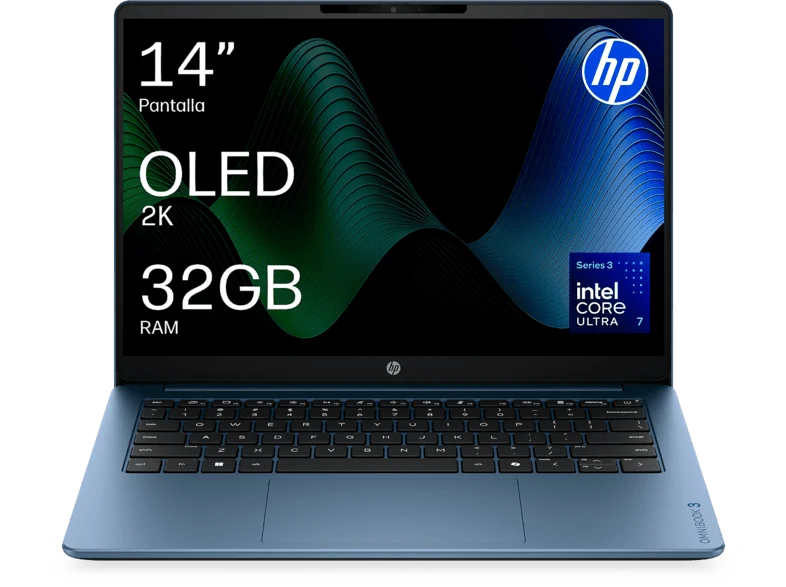 Portátil - HP OmniBook 5 Next Gen AI 14-hh0008ns Copilot+ PC, 14" 2K OLED, Intel® Core™ Ultra 7 355 49 TOPS, 32GB RAM, 1TB SSD, W11H, Sin cargador