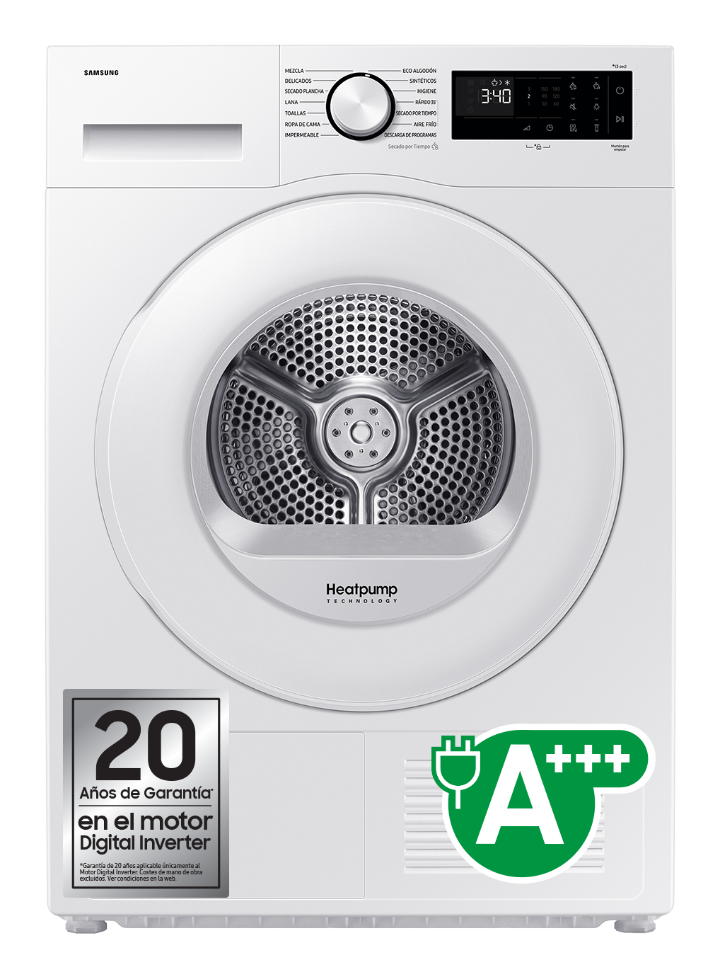 Samsung - Secadora AI Samsung 9kg Hygiene Care Clase C Blanca DV90DG52A0TEEC.