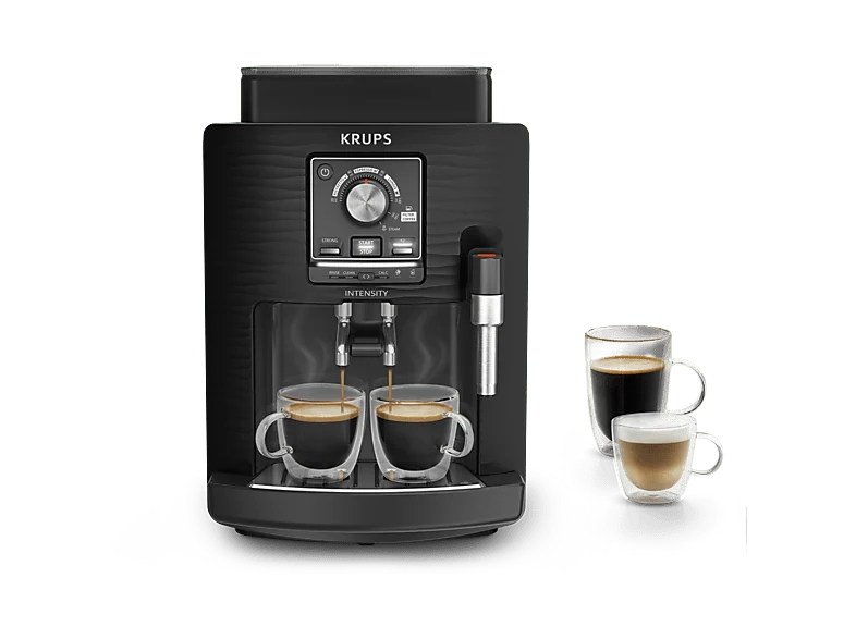 Cafetera superautomática - Krups Intensity EA50K9, 4 bebidas, Espumador de leche manual, Granos cafe, 15 bares, 1.7l, 2 Tazas, Compacta, Negro